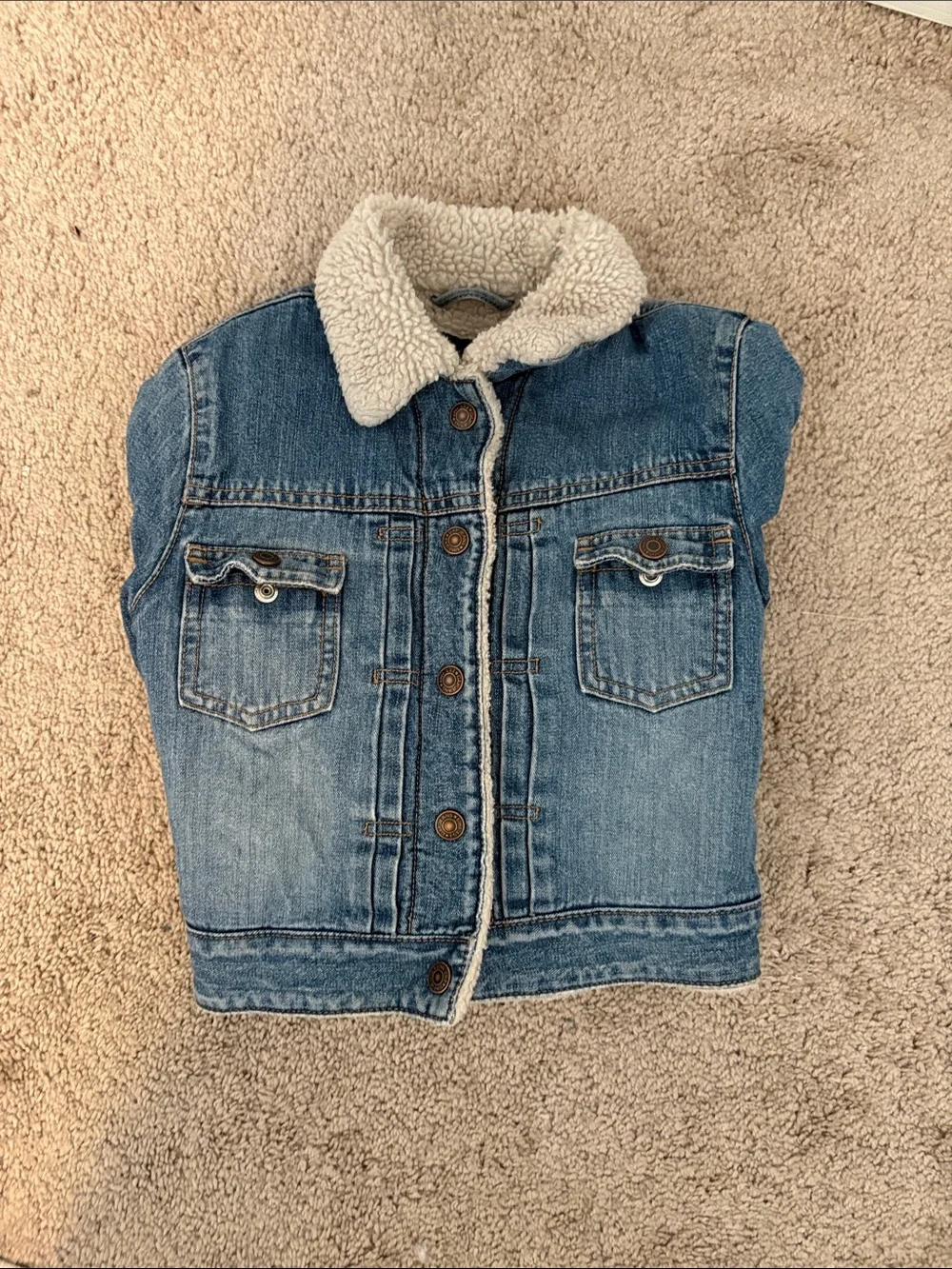 GAP Kids Blue Denim Jacket with Cream Sherpa Collar